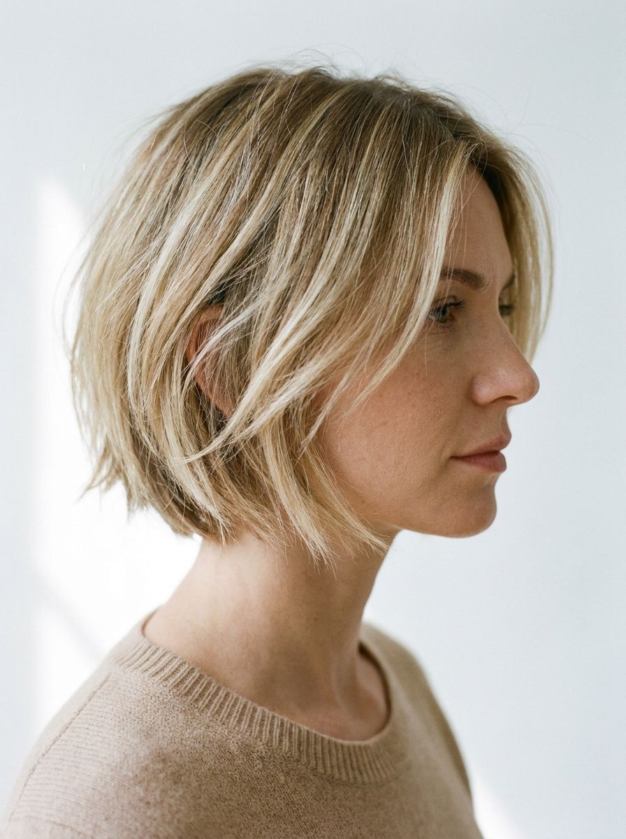 Kurzhaarfrisur mit Beige Blond und feinen Babylights - Haarfarben Ideen für kurze Haare